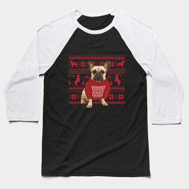 French Bulldog Frenchie and red Christmas sweater Baseball T-Shirt by Collagedream